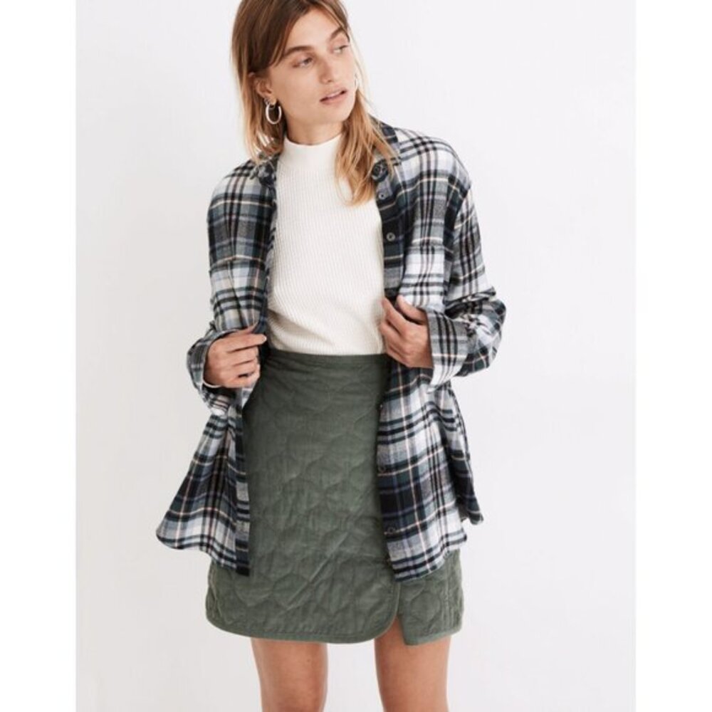 Madewell Women's Flannel Sunday Shirt in Cronston Plaid Size‎ M Midnight Green